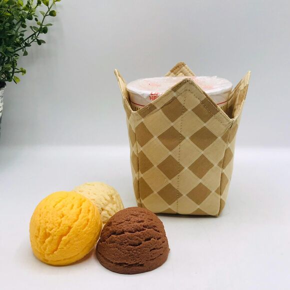 3 Piece Set Microwave Cozies, Reversible Checkered Neutral Tan Plate, Bowl, Pint - Picture 7 of 8